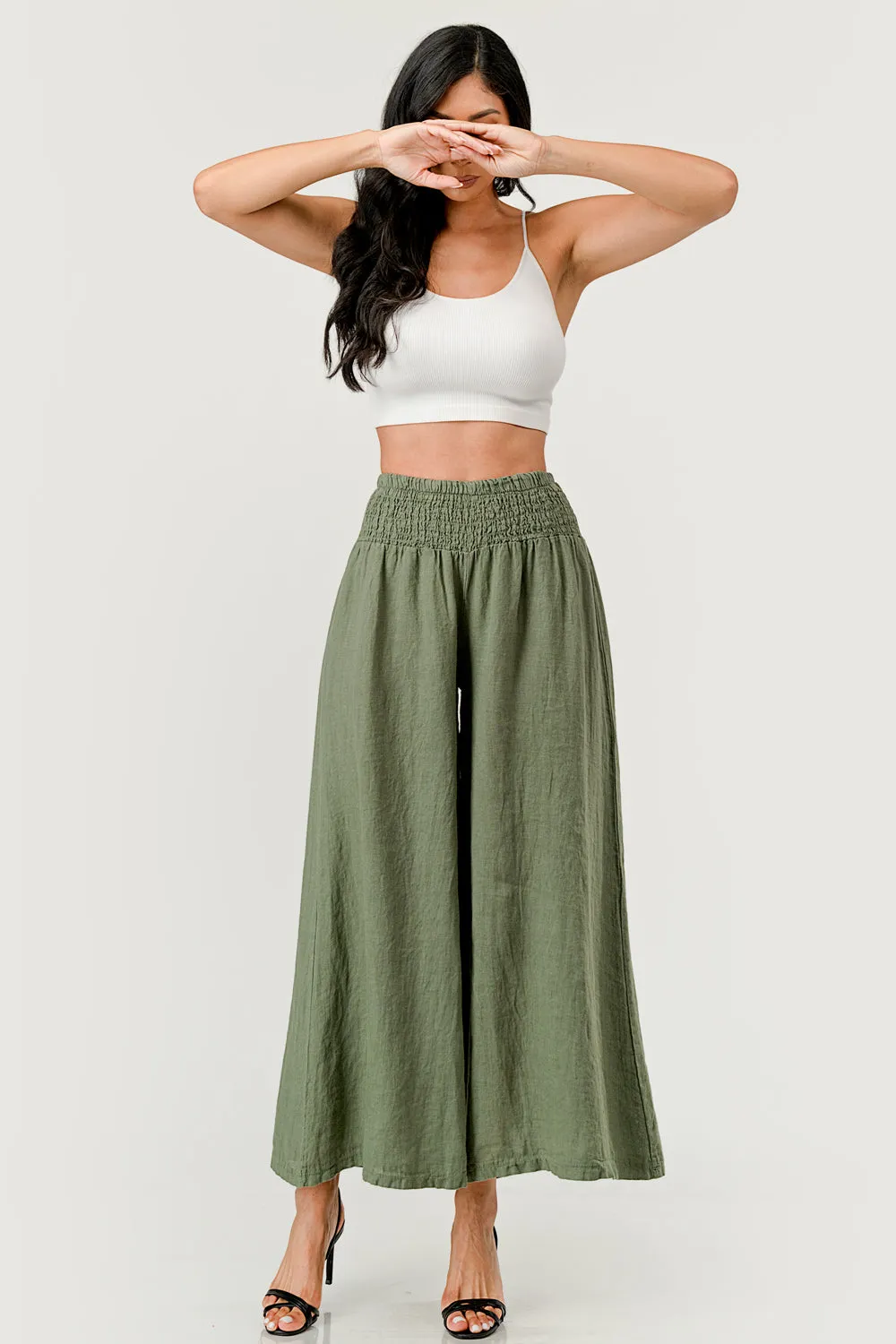 Crossover Wide Waist Linen Pants