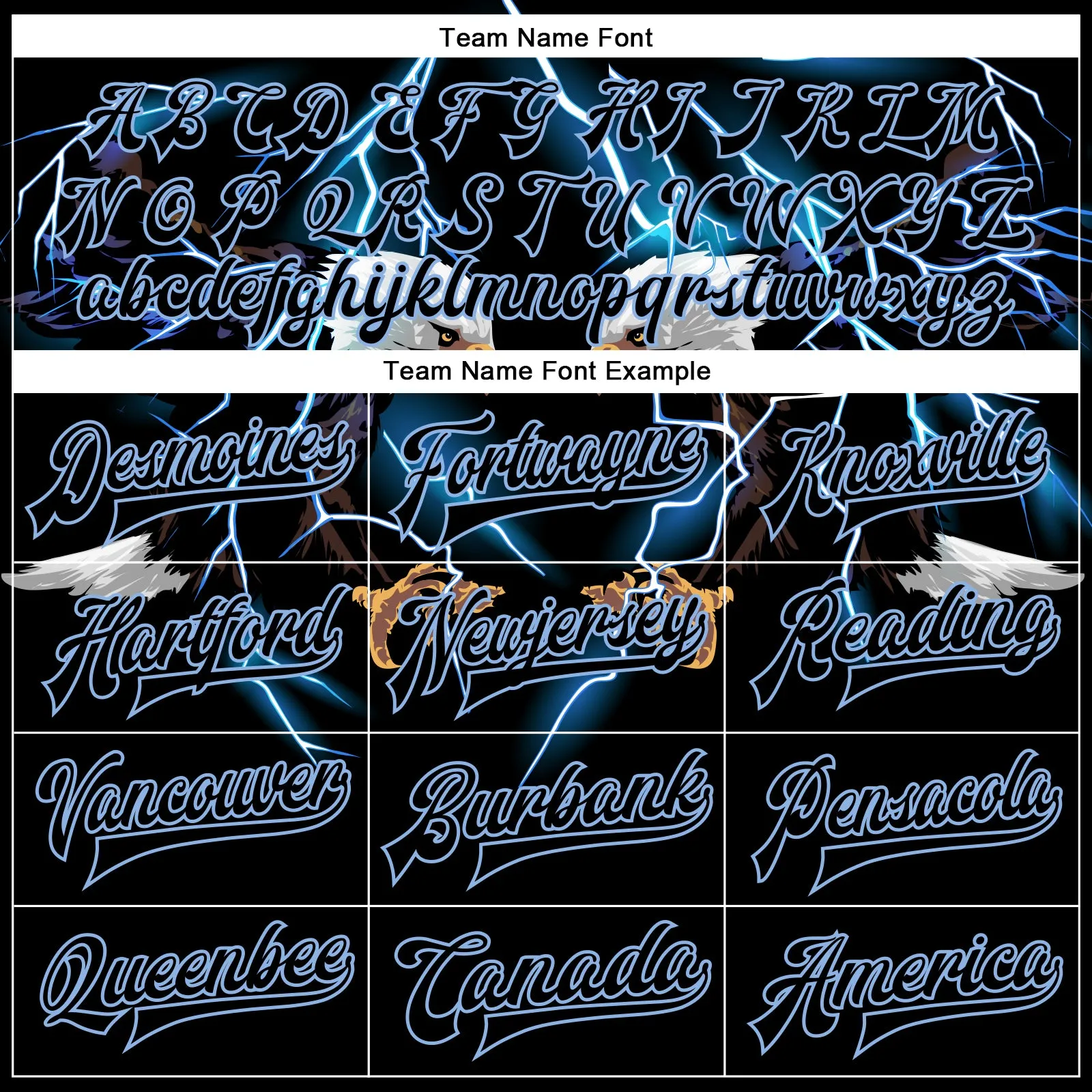 Custom Black Light Blue-White Lightning Eagle 3D Pattern Design Bomber Full-Snap Varsity Letterman Jacket