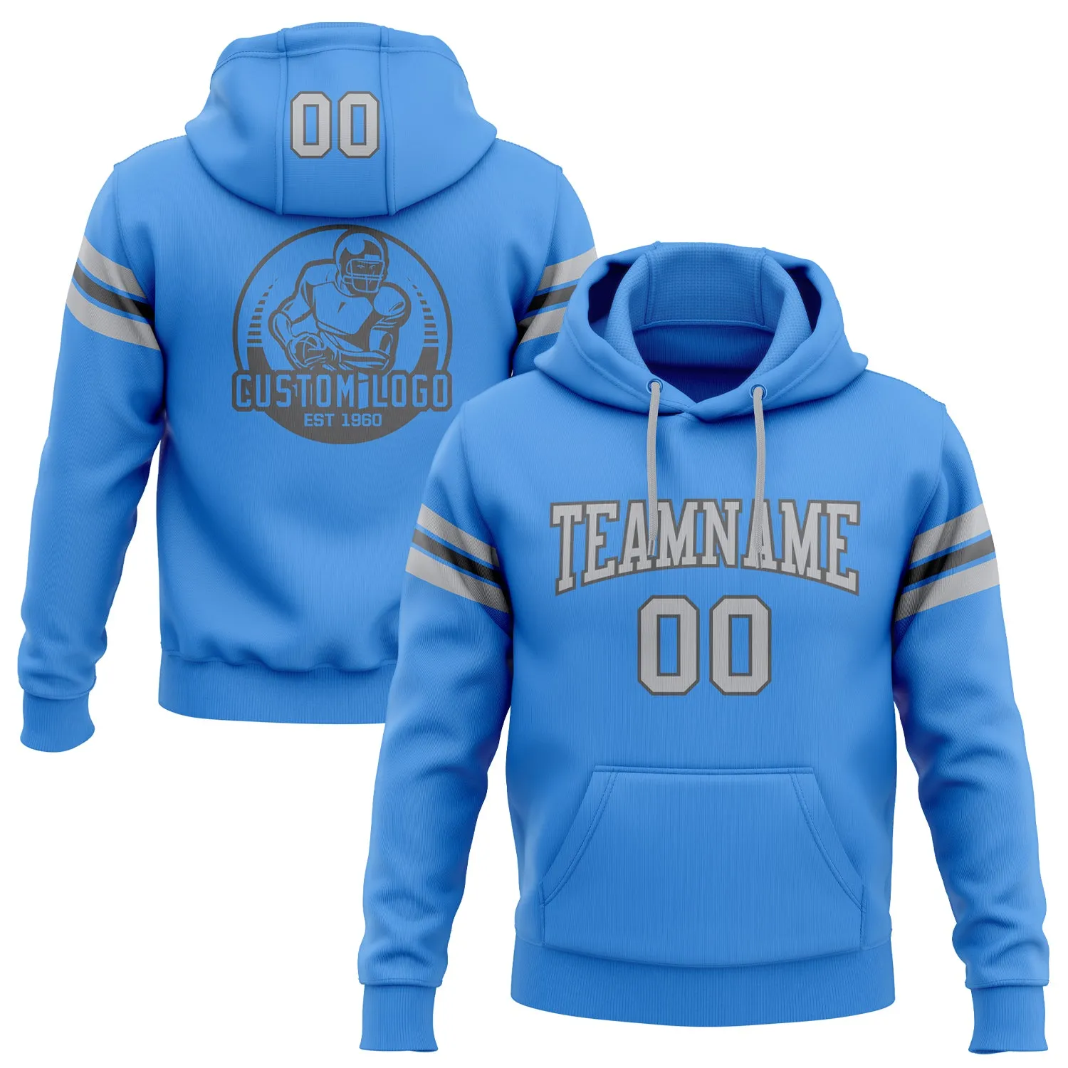 Custom Stitched Powder Blue Gray-Steel Gray Football Pullover Sweatshirt Hoodie