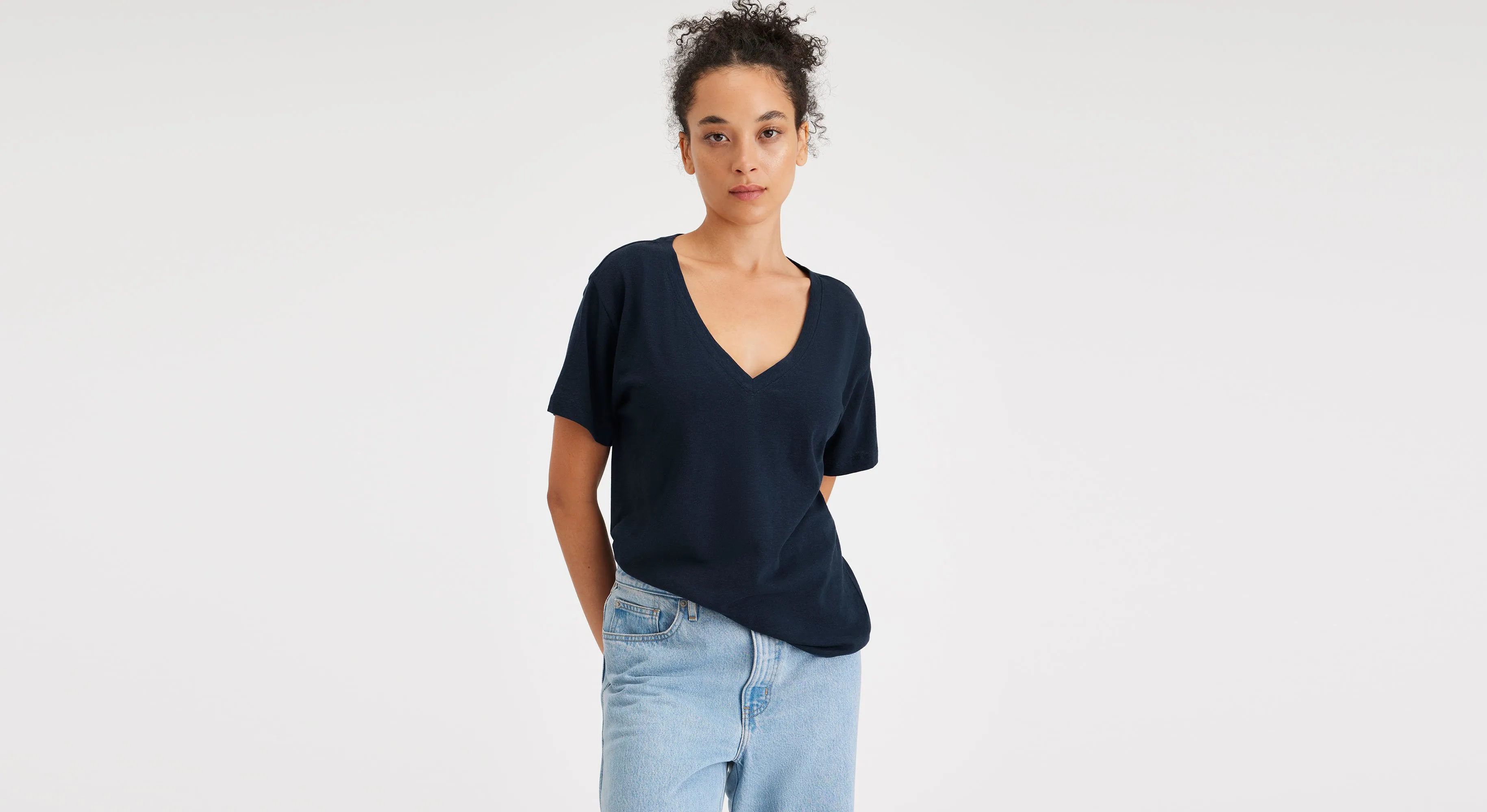 Deep V-Neck Tee, Regular Fit