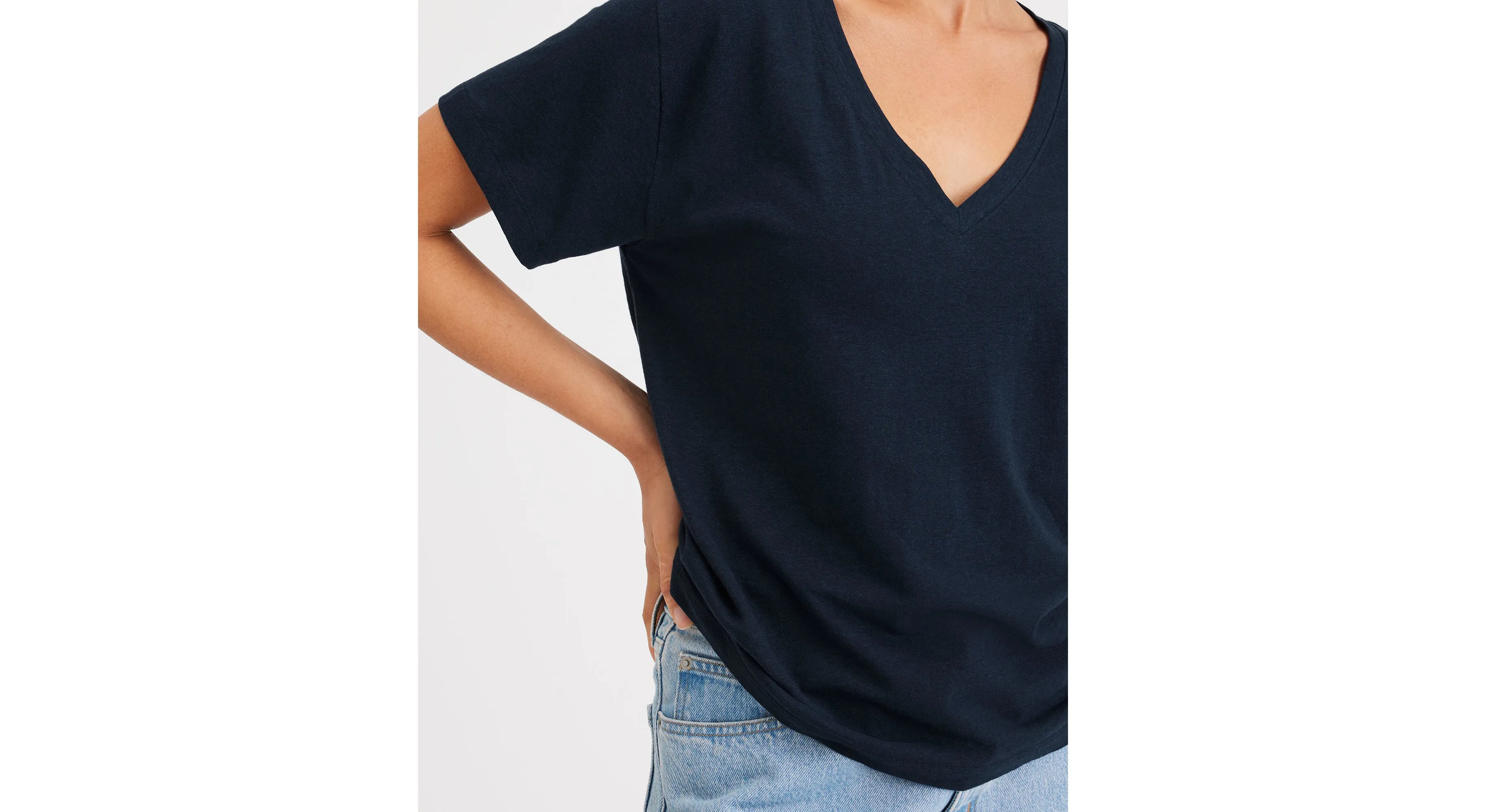 Deep V-Neck Tee, Regular Fit