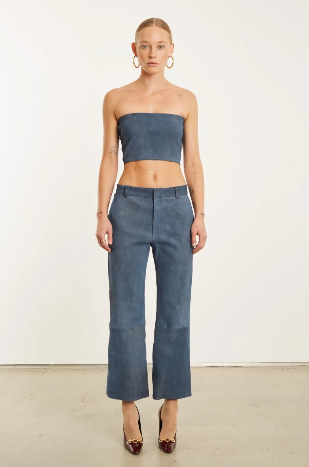 Denim Suede Cropped Trousers