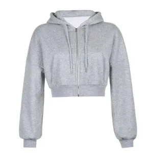 Drawstring Active Full Zip Up Hoodie - Gray