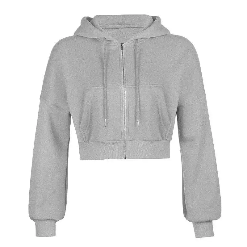 Drawstring Active Full Zip Up Hoodie - Gray