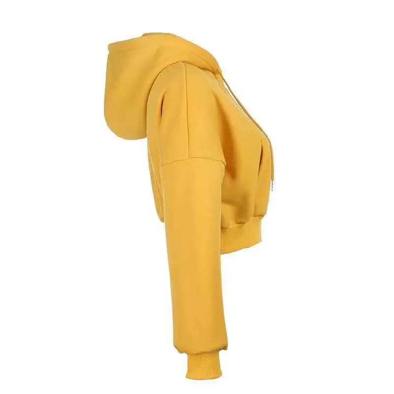 Drawstring Active Full Zip Up Hoodie - Yellow