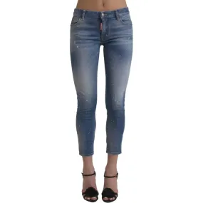 Dsquared² Blue Mid Waist Cropped Twiggy Denim Jeans