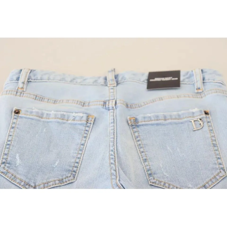 Dsquared² Blue Tattered Mid Waist Cropped Twiggy Denim Jeans