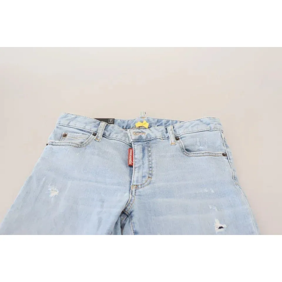 Dsquared² Blue Tattered Mid Waist Cropped Twiggy Denim Jeans