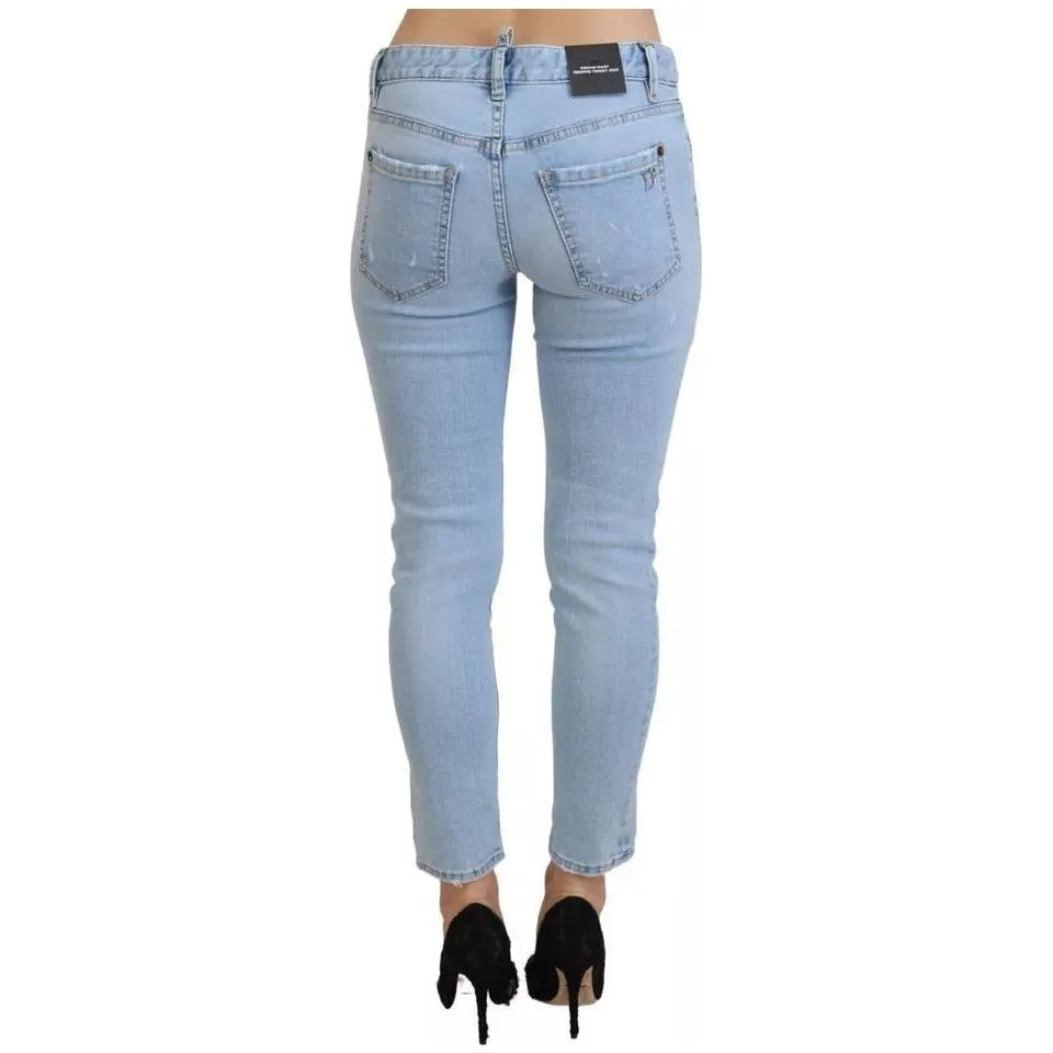 Dsquared² Blue Tattered Mid Waist Cropped Twiggy Denim Jeans