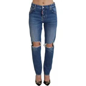 Dsquared² Cool Girl Blue Distressed Mid Waist Denim Jeans