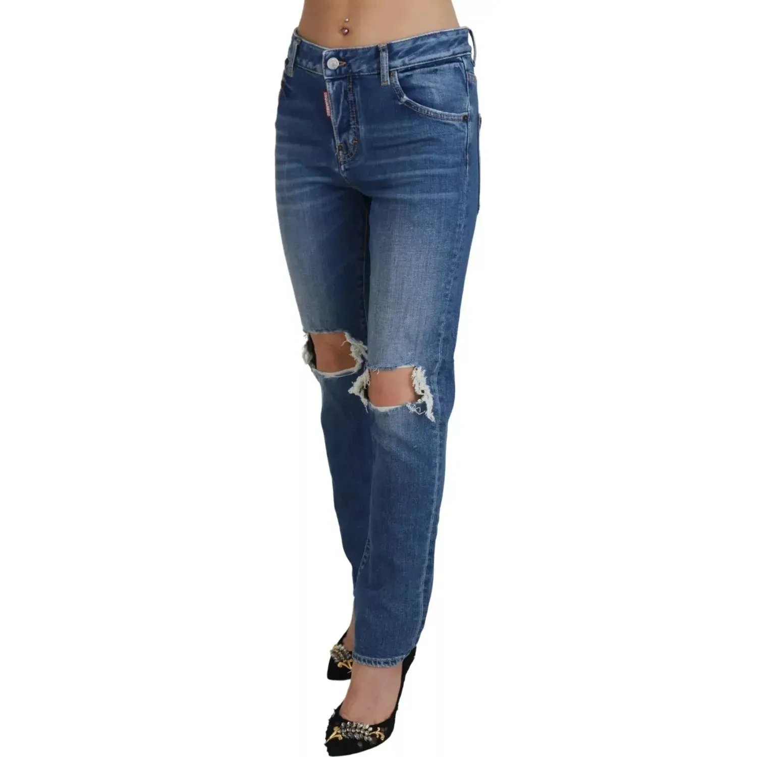 Dsquared² Cool Girl Blue Distressed Mid Waist Denim Jeans