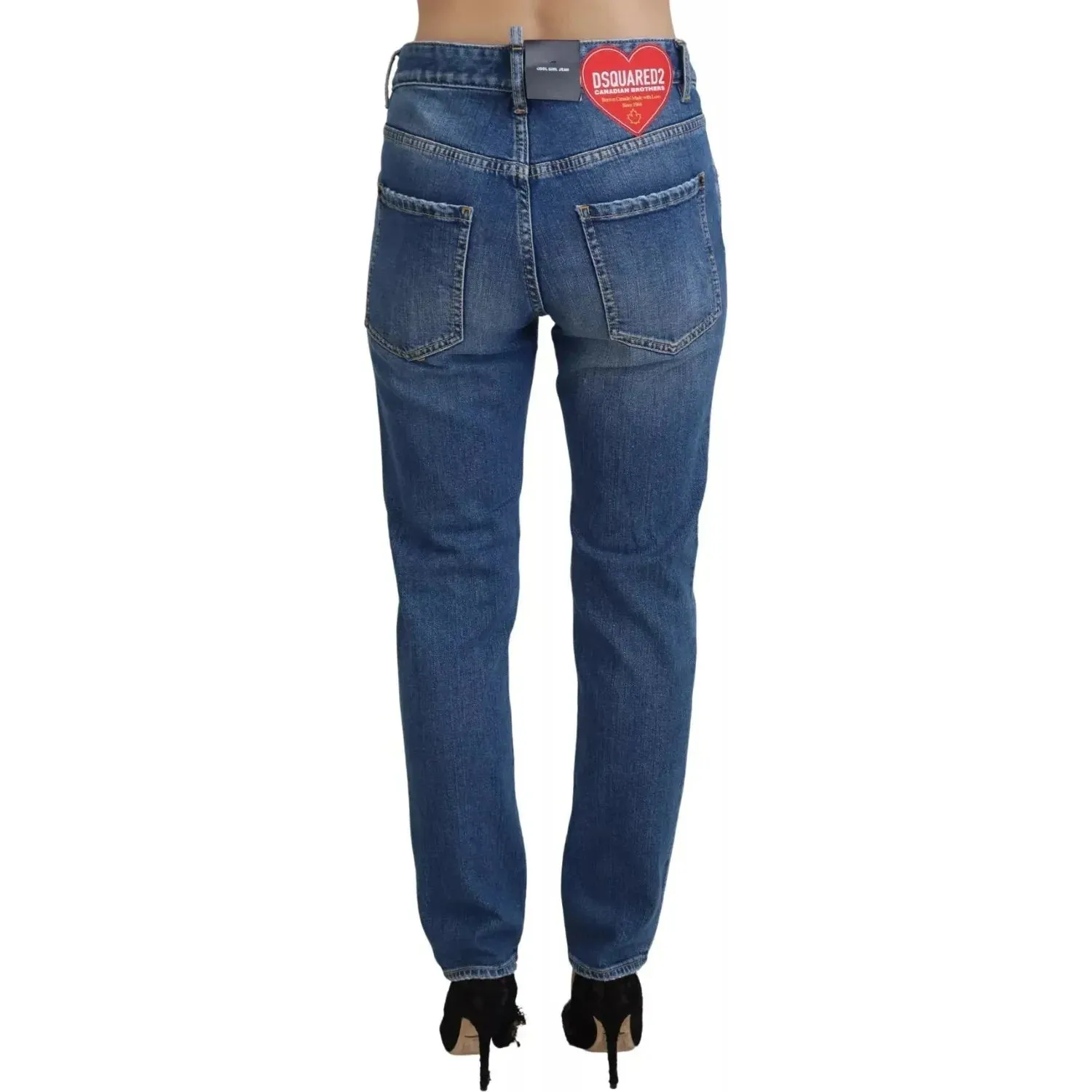 Dsquared² Cool Girl Blue Distressed Mid Waist Denim Jeans