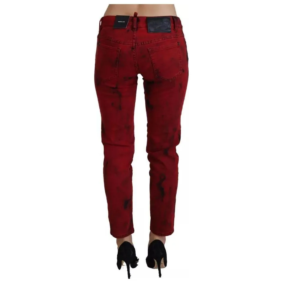 Dsquared² Red Low Waist Cotton Stretch Skinny Pants