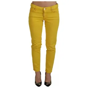 Dsquared² Yellow Cotton Low Waist Cropped Jennifer Denim Jeans