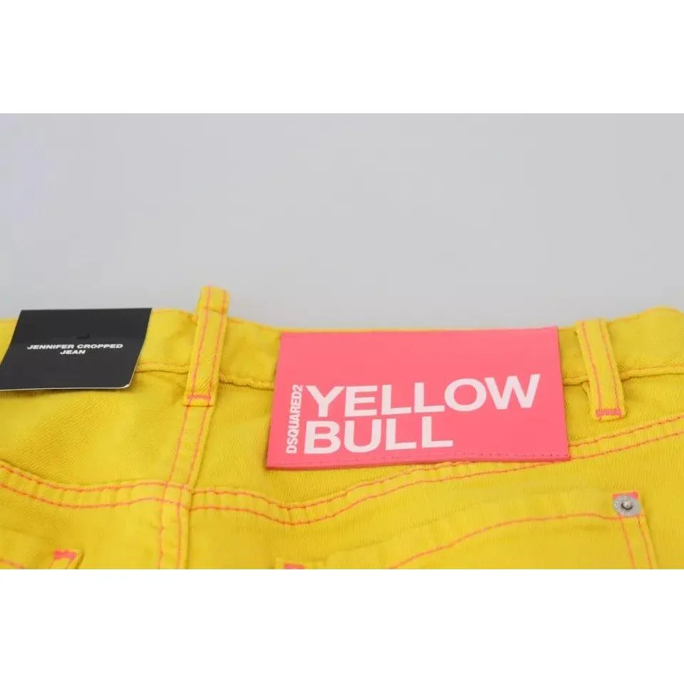 Dsquared² Yellow Cotton Low Waist Cropped Jennifer Denim Jeans