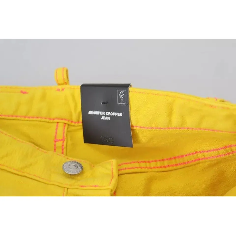 Dsquared² Yellow Cotton Low Waist Cropped Jennifer Denim Jeans