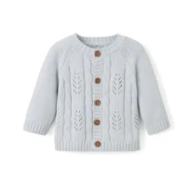 Elegant Baby Leaf Pointelle Knit Cardigan - Pale Blue