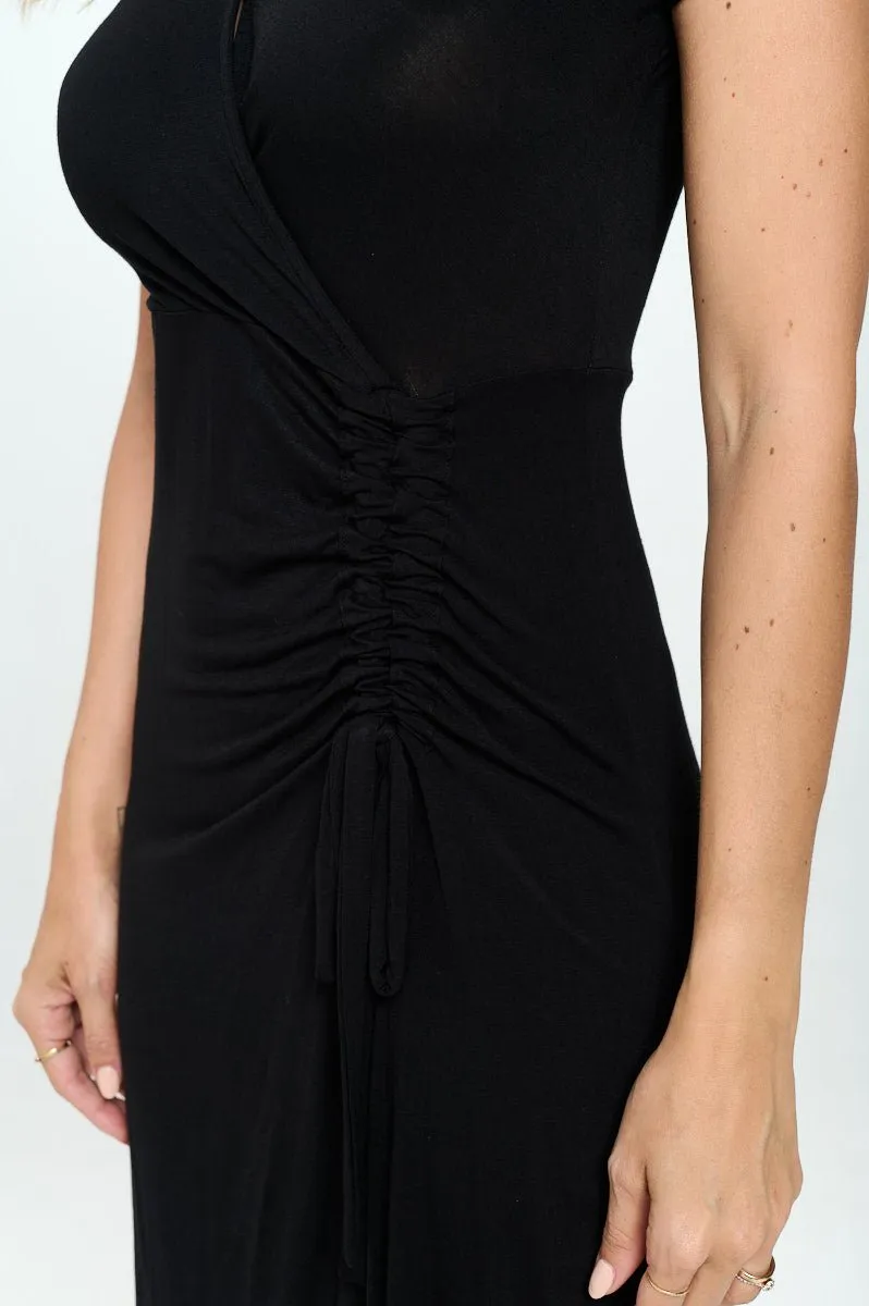 Emma Ruched Midi Wrap Dress