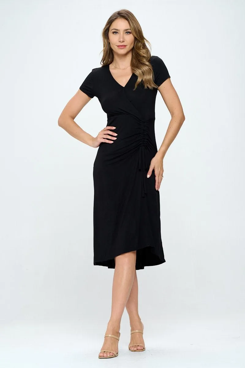 Emma Ruched Midi Wrap Dress