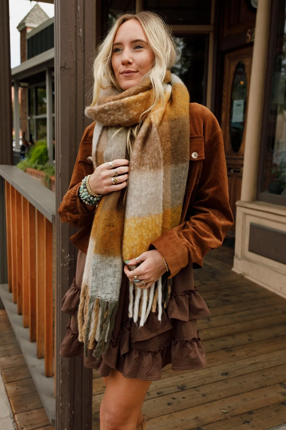 Everest Cozy Plaid Scarf - Mustard