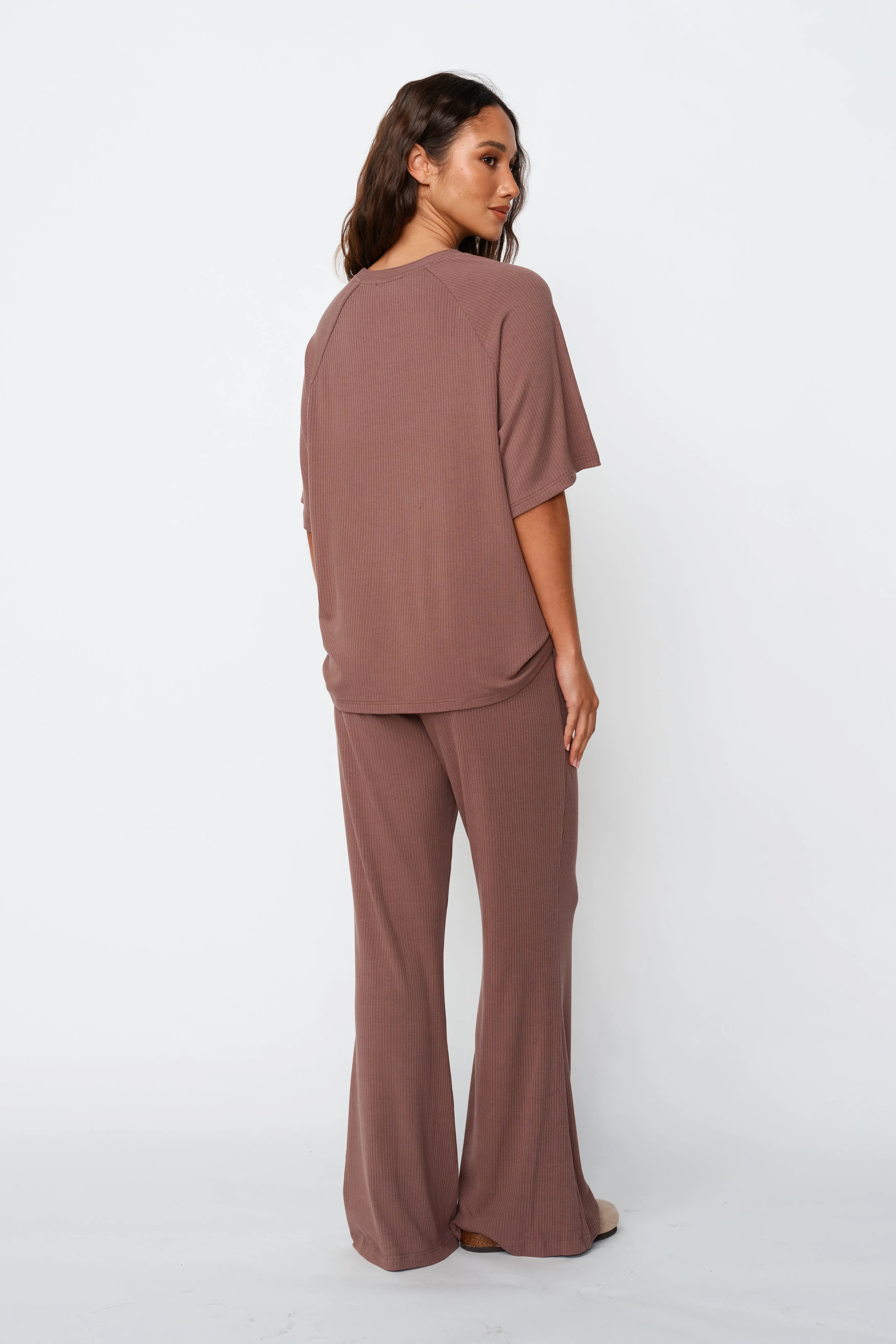 Faith Ribbed Flare Pant - Mocha