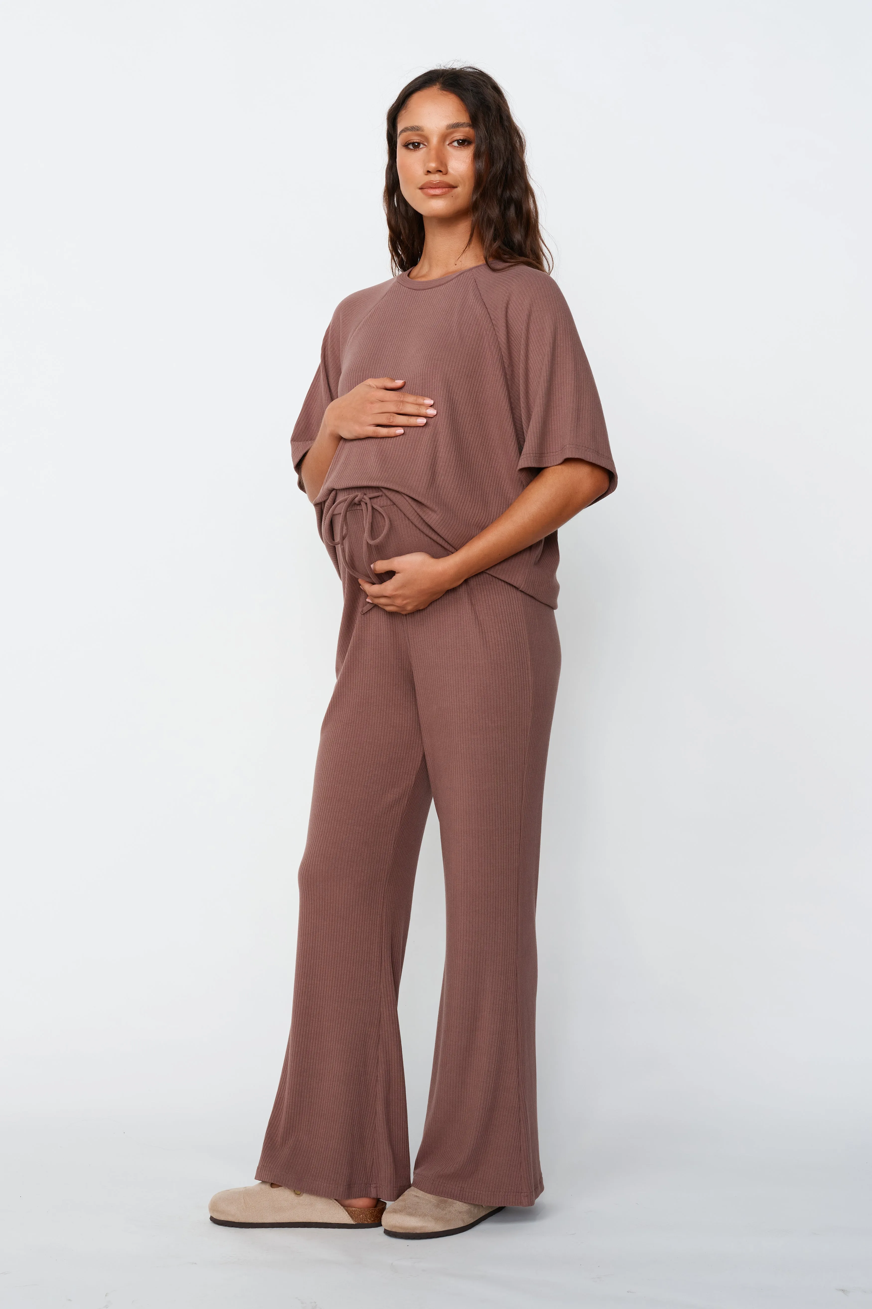 Faith Ribbed Flare Pant - Mocha