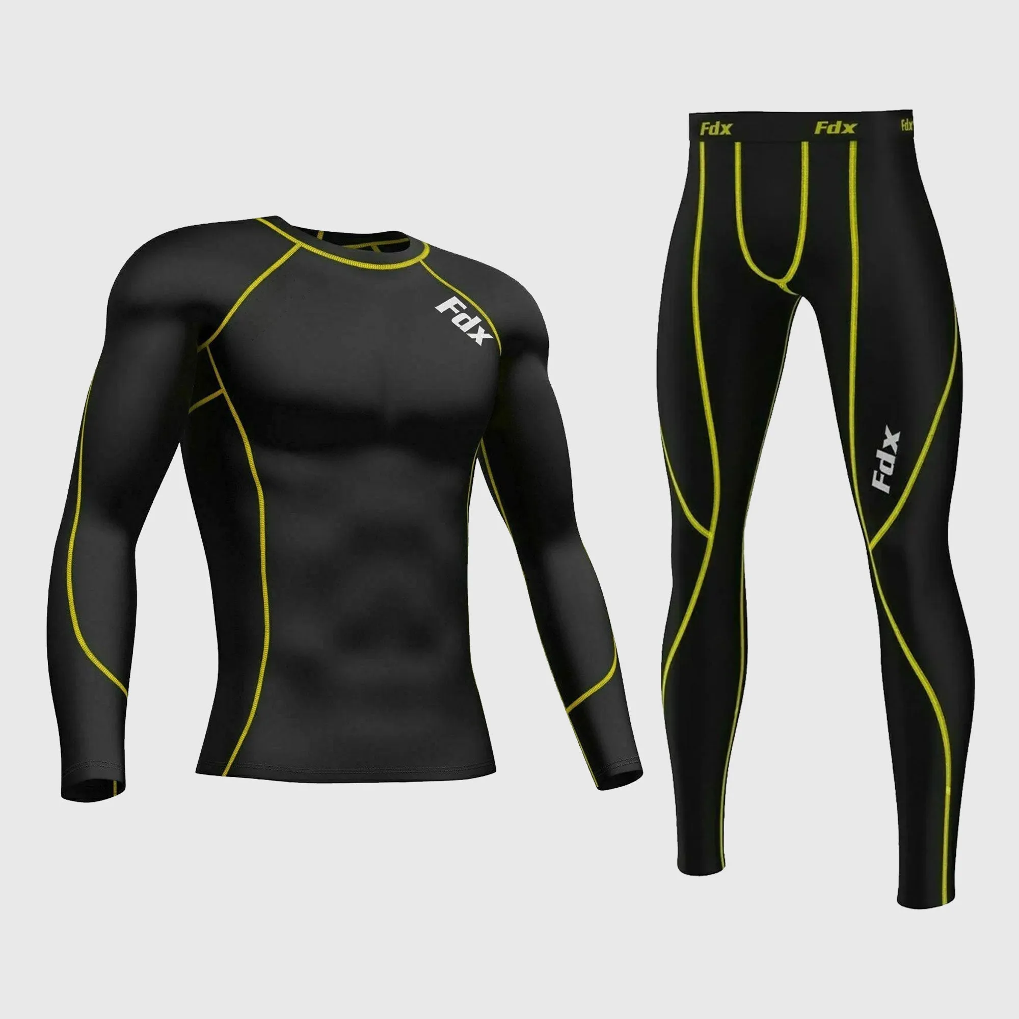 Fdx Men's & Boy's Set Yellow Thermolinx Compression Base Layer Shirt & Leggings