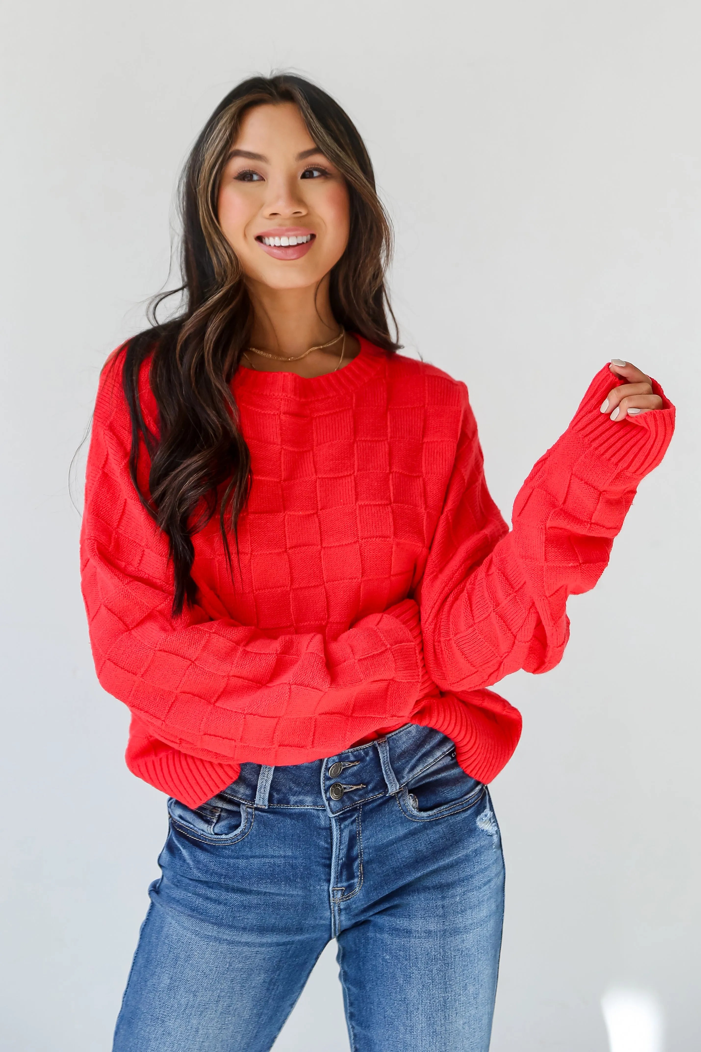 FINAL SALE - Caroline Checkered Knit Sweater - DOORBUSTER