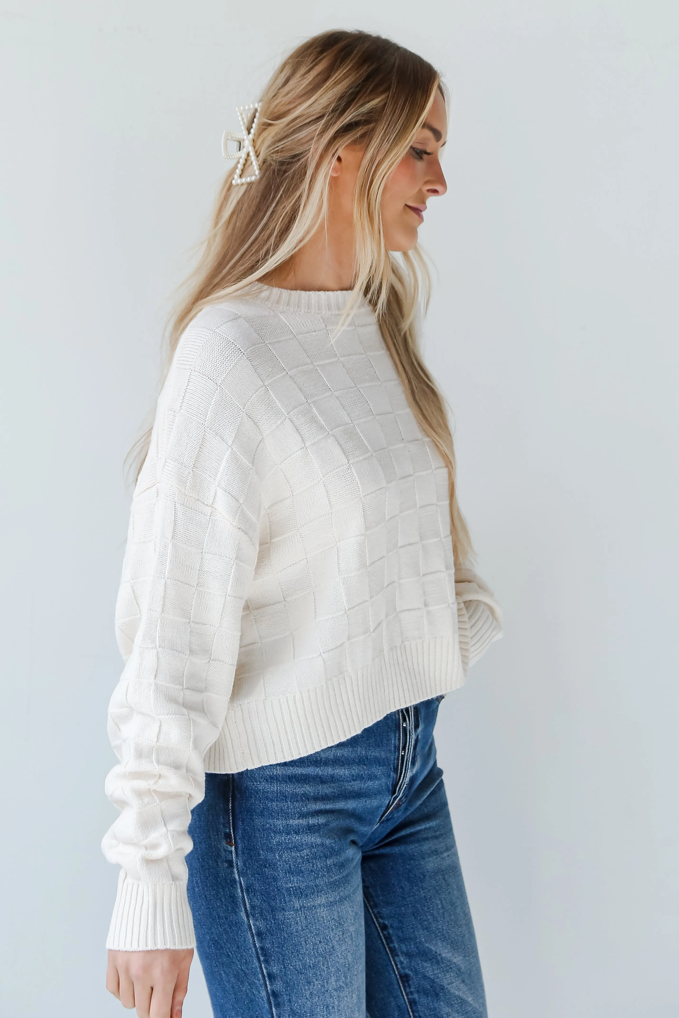 FINAL SALE - Caroline Checkered Knit Sweater - DOORBUSTER