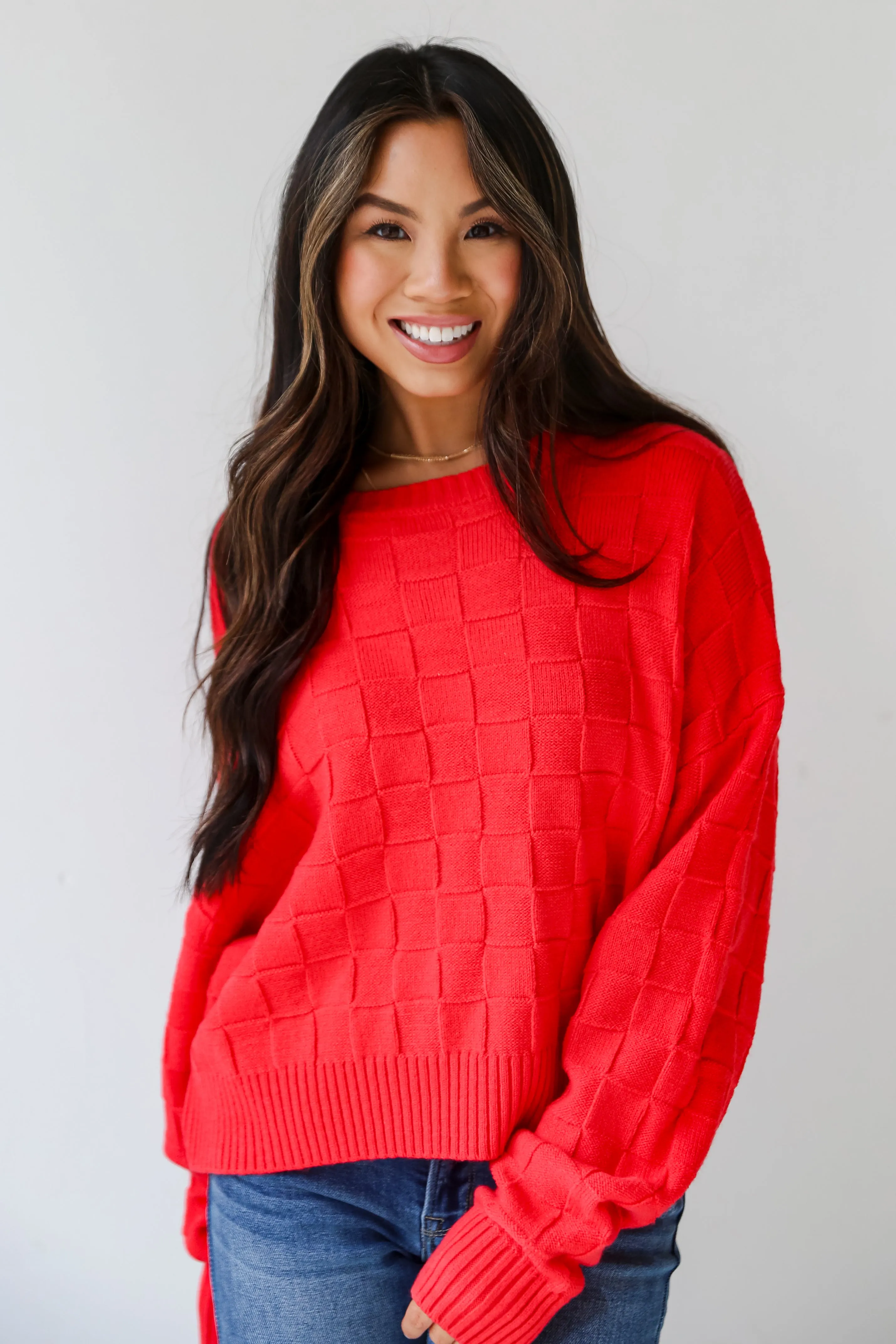 FINAL SALE - Caroline Checkered Knit Sweater - DOORBUSTER