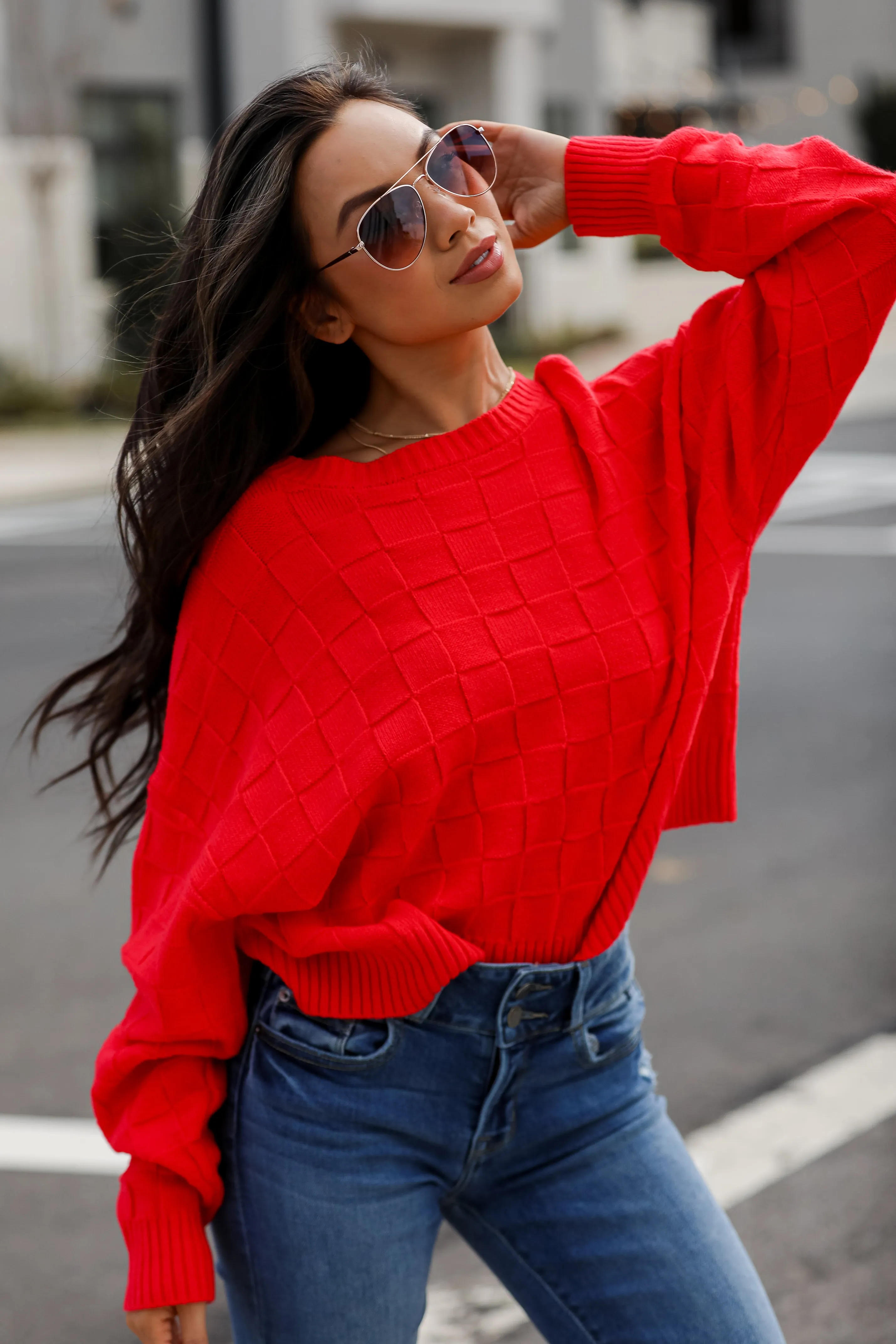 FINAL SALE - Caroline Checkered Knit Sweater - DOORBUSTER