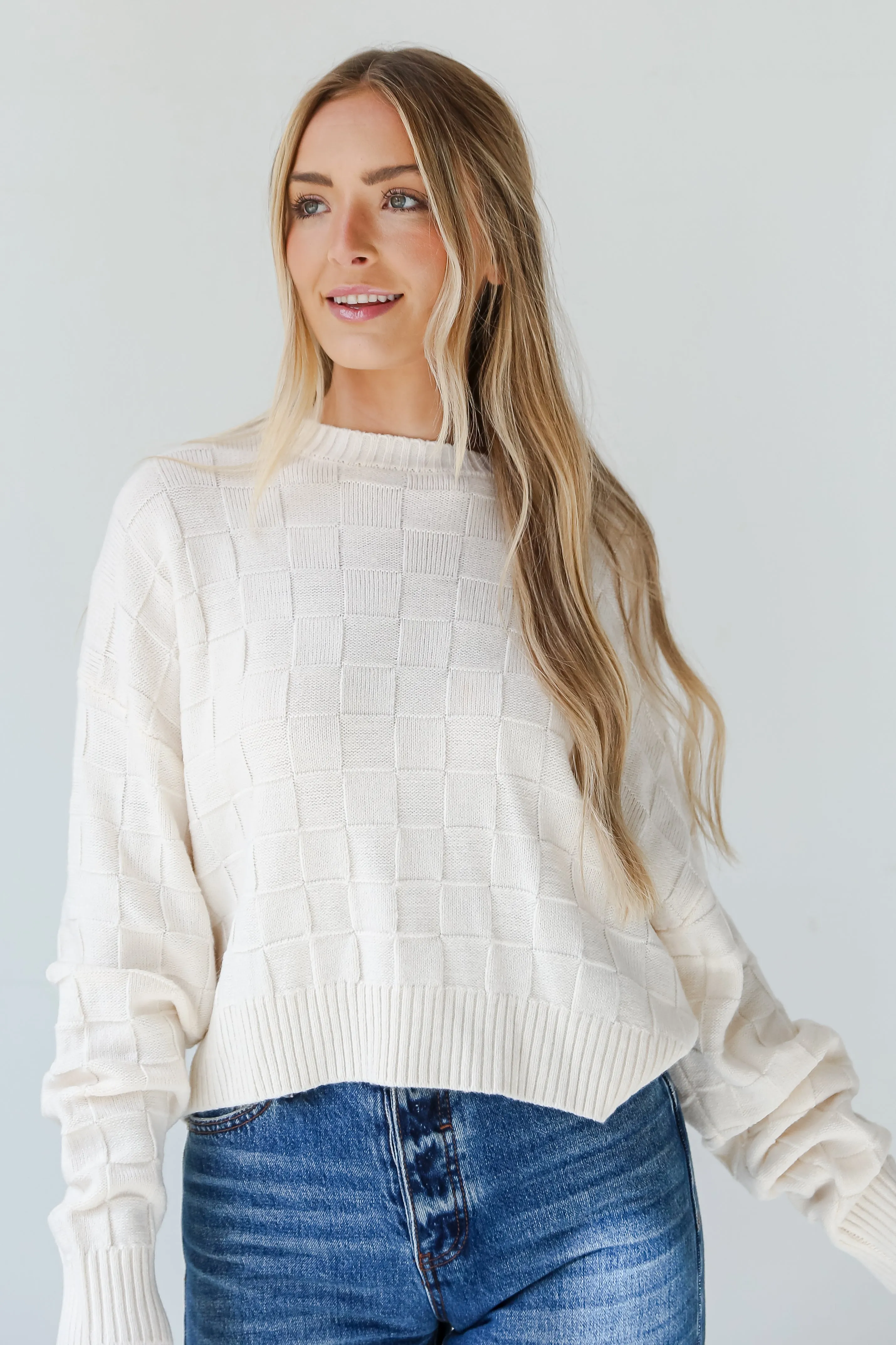 FINAL SALE - Caroline Checkered Knit Sweater - DOORBUSTER