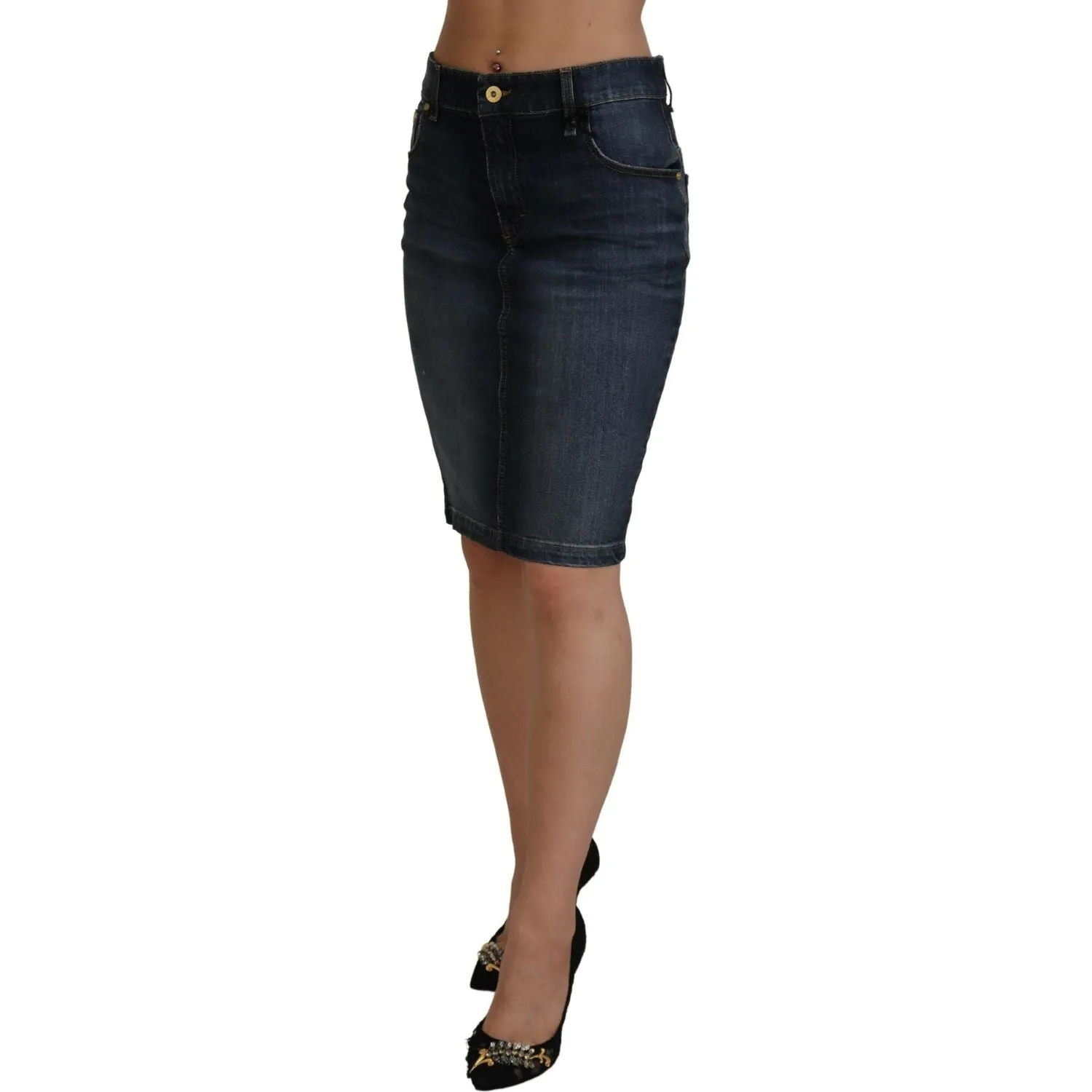 Fiorucci Chic Mid Waist Dark Blue Denim Skirt