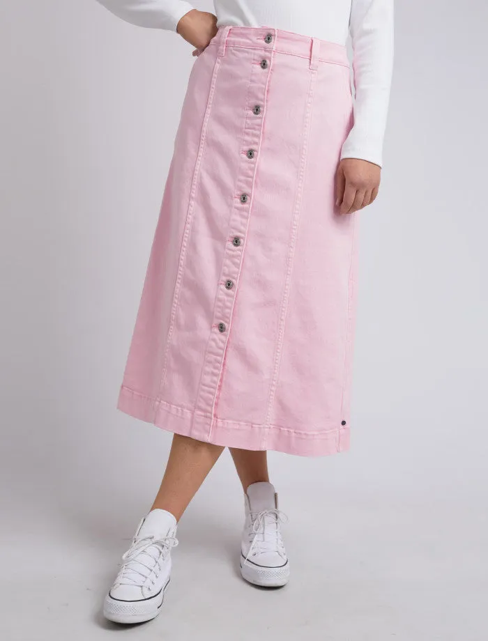 Florence Button Thru Denim Skirt - Pink