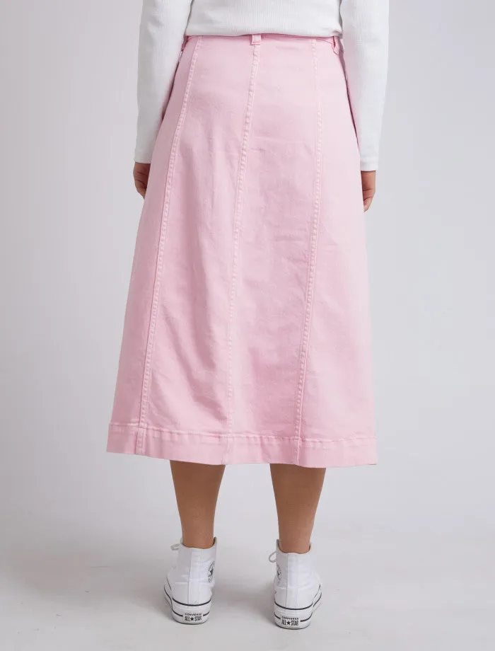 Florence Button Thru Denim Skirt - Pink