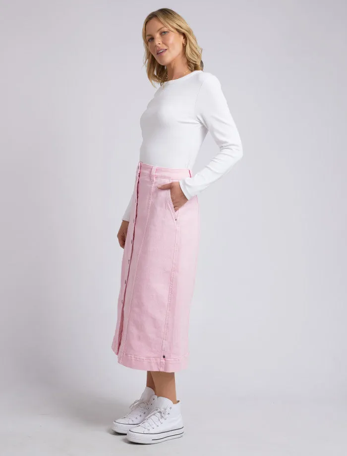 Florence Button Thru Denim Skirt - Pink