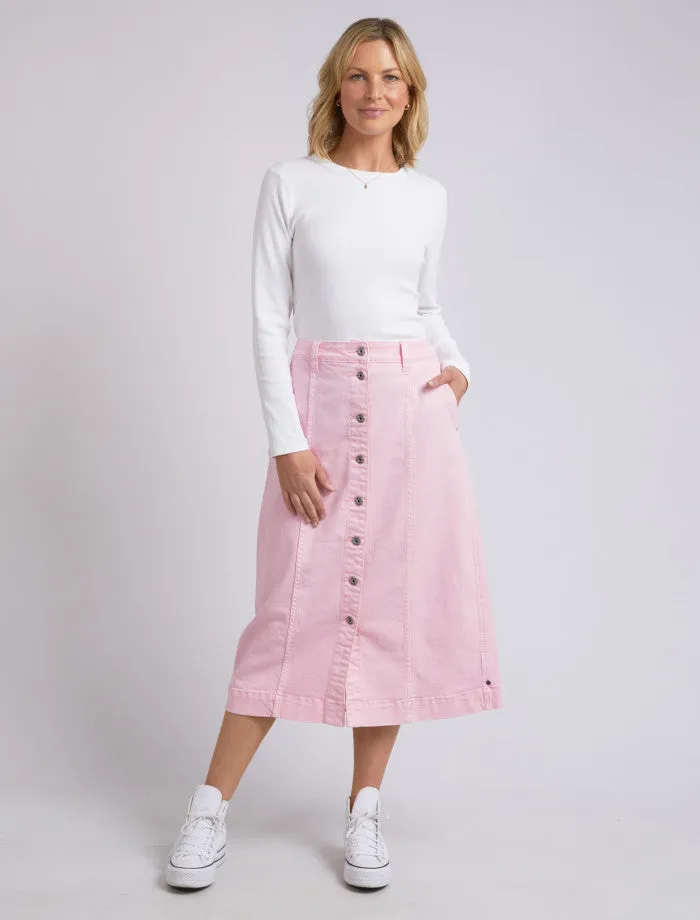 Florence Button Thru Denim Skirt - Pink