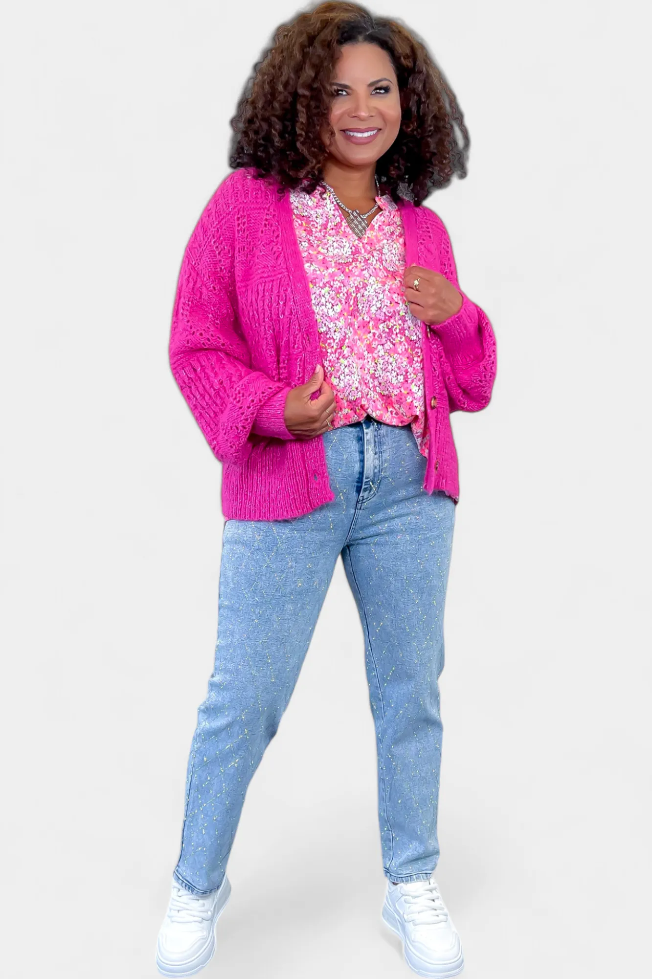 Fuchsia Bubble Sleeve Cardigan