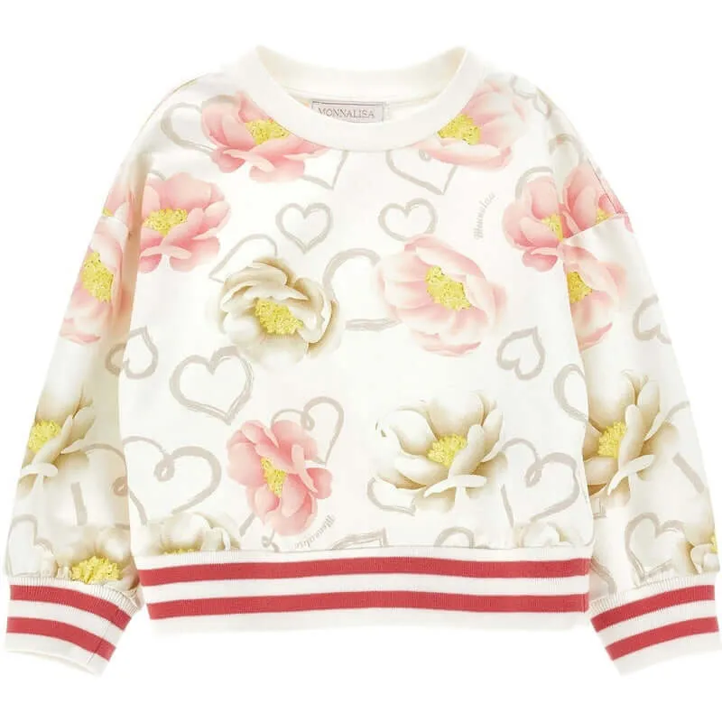 Girls Cream Floral Sweater