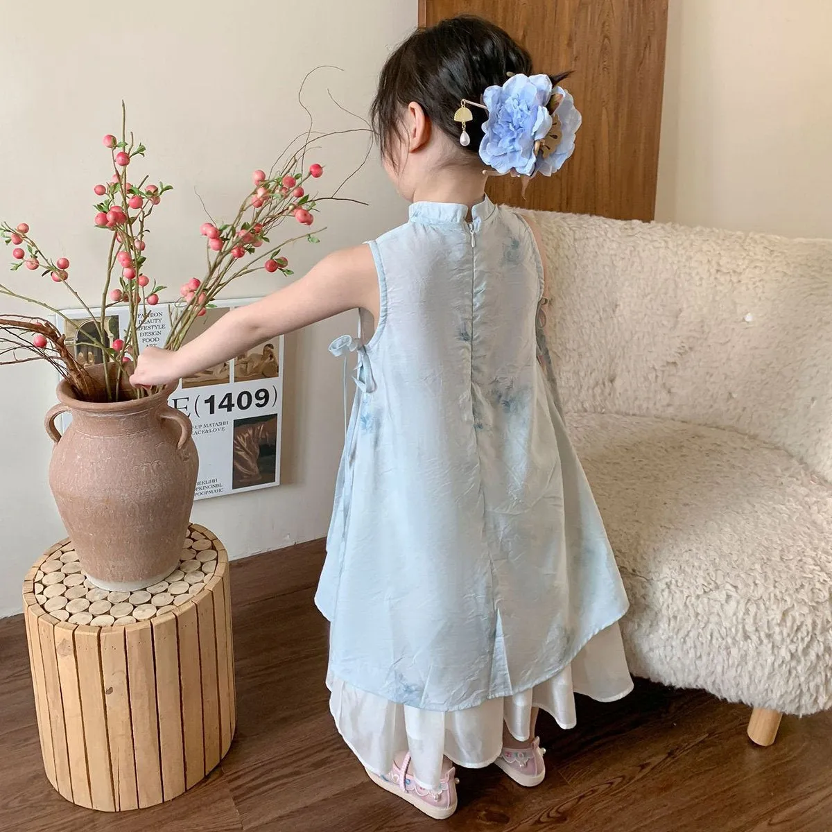 Girls' Floral Two-Piece Cheongsam Dress Set