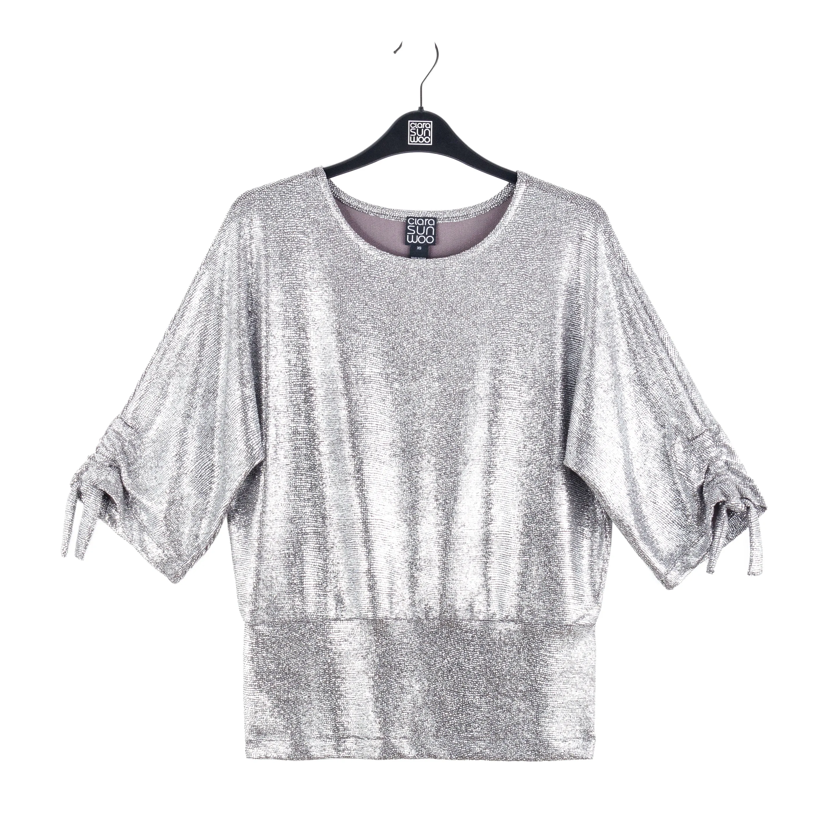 Glitter Foil - Pull-Tie Cuff Blouson Top - Gunmetal - Limited Edition!