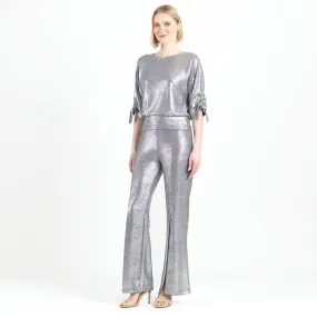 Glitter Foil - Pull-Tie Cuff Blouson Top - Gunmetal - Limited Edition!