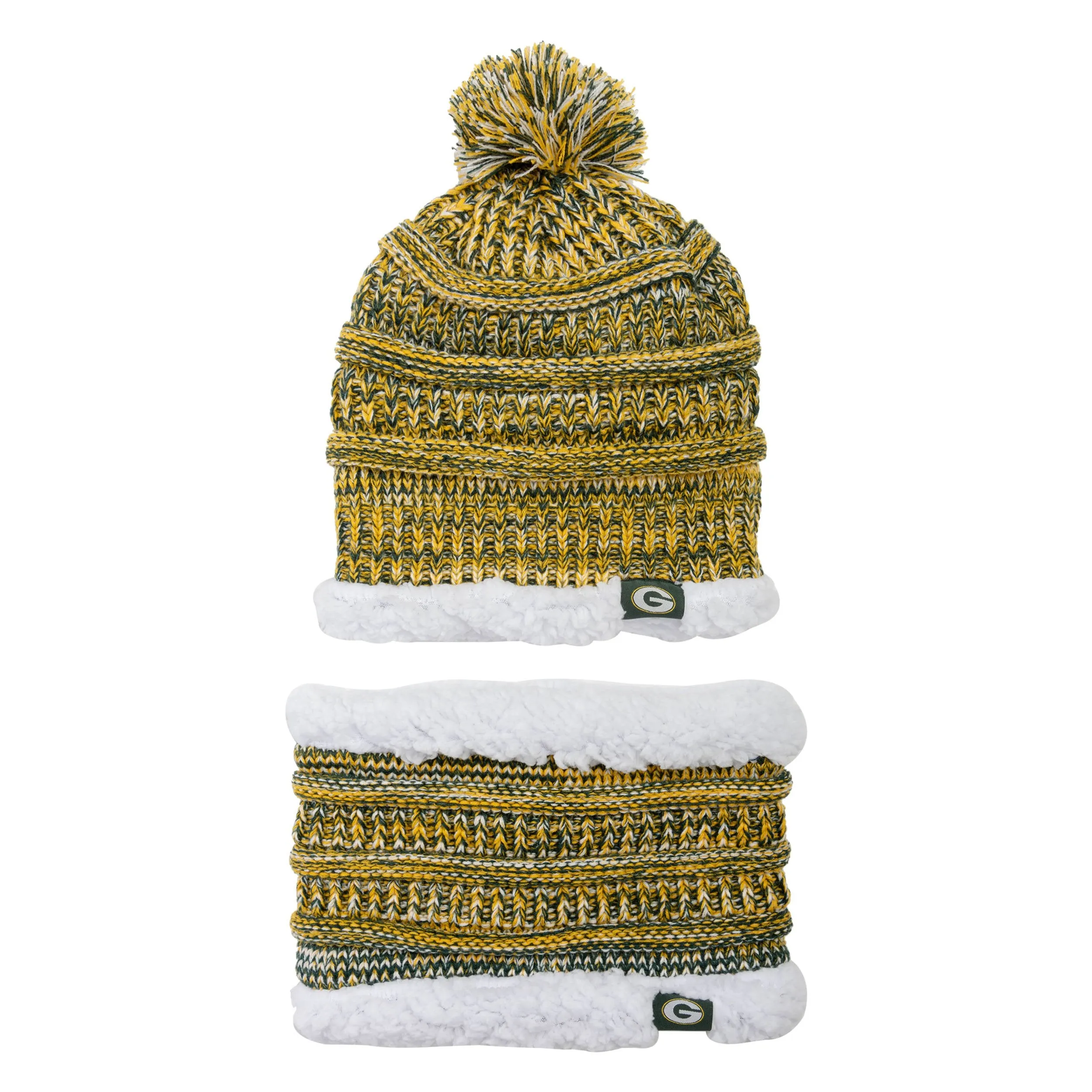 Green Bay Packers NFL Womens Color Wave Chunky Beanie & Gaiter Scarf Set