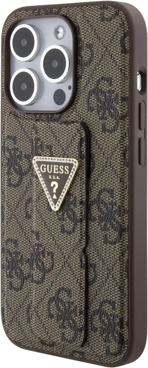 Guess Grip Stand 4G Triangle Strass Case for iphone 15 Pro Max 6.7" Brown - GUHCP15XPGS4TDW