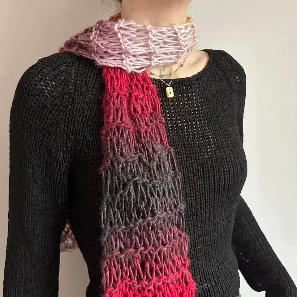 Handmade fishnet knitted scarf in Fusion ombré colourway