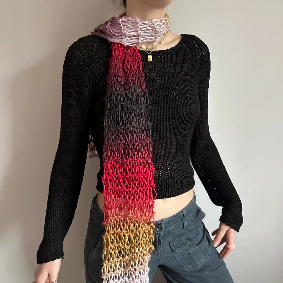 Handmade fishnet knitted scarf in Fusion ombré colourway