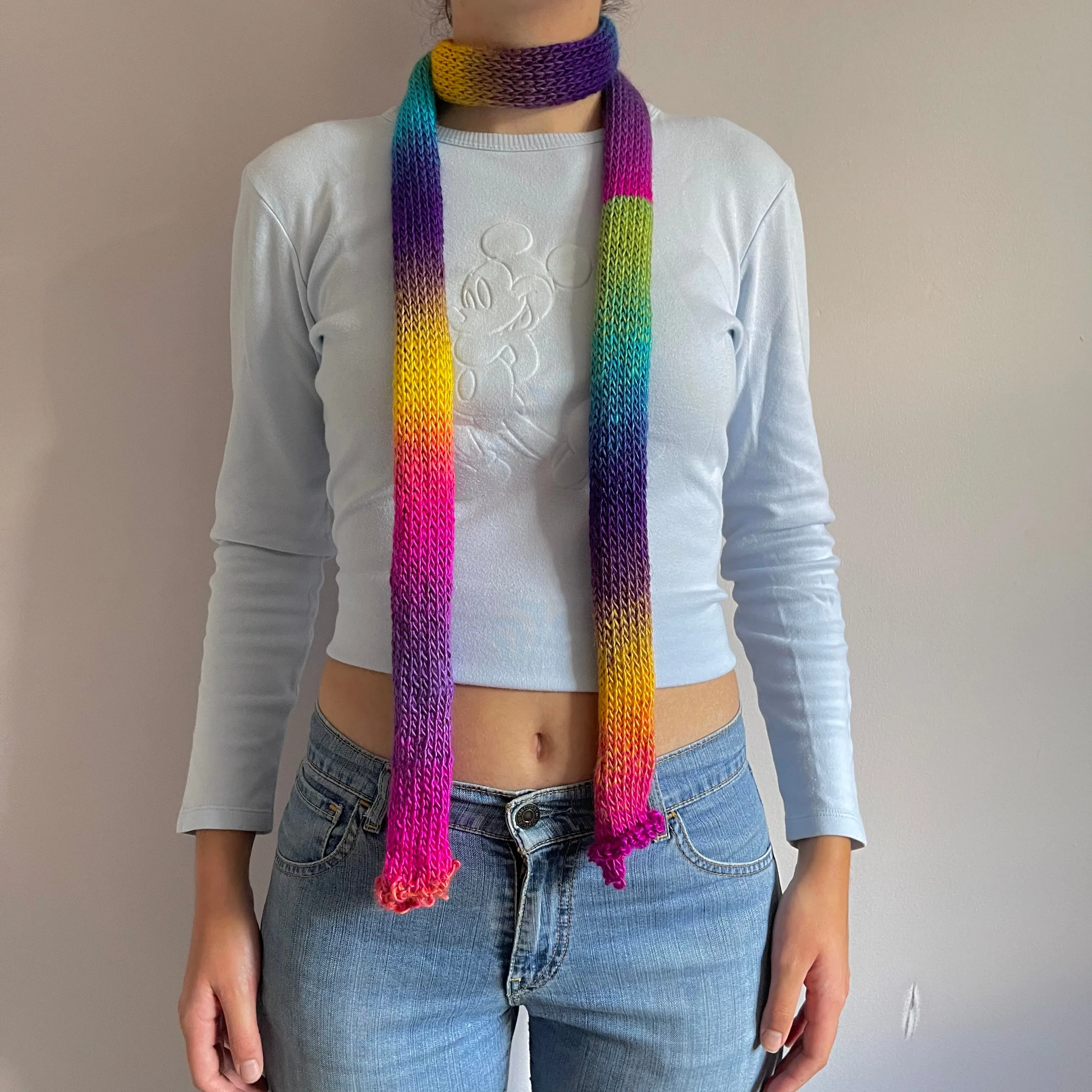 Handmade knitted ombré skinny scarf - Sunshine colourway