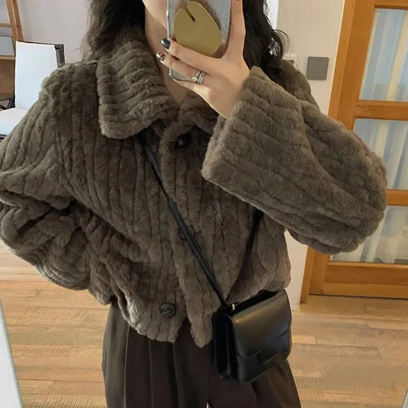 Hnewly WINTER OUTFITS Winter Warm Lambswool Coats Women Fashion Korean Padded Cotton Outerwear Woman Stand Collar Cropped Jacket Female 2024