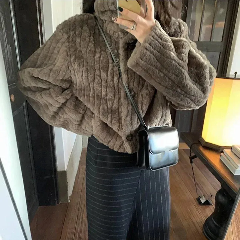 Hnewly WINTER OUTFITS Winter Warm Lambswool Coats Women Fashion Korean Padded Cotton Outerwear Woman Stand Collar Cropped Jacket Female 2024