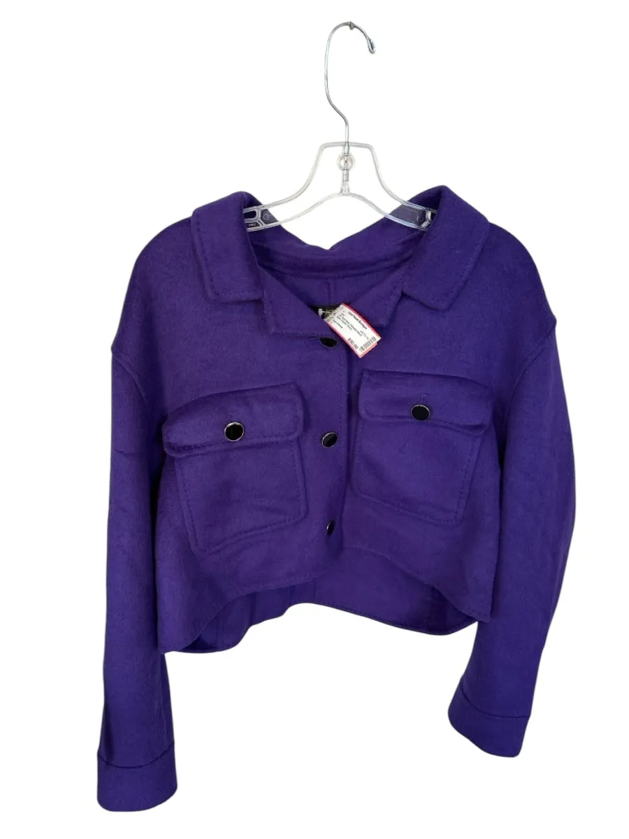 House of Harlow Size L Royal Purple Polyester Blend Buttons Cropped Jacket